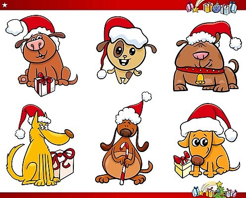 EPS 해외이미지 캐릭터 크리스마스 일러스트 산타모자 지팡이 앉기 사람없음 선물상자 반려동물 세트 갈색 귀여움 개 만화 목줄 해외일러스트 일러캐릭터 동물 모자_잡화 기념일 컬러 컨셉 포유류 모션 선물 상자 파일형식 벡터 반려용품 이미지허브