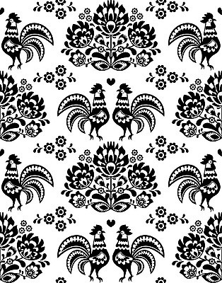 EPS 해외이미지 전통 꽃 패턴 일러스트 흑백 사람없음 화려 폴란드 해외202004 해외일러스트 식물 유럽 컨셉 무늬 촬영기법 파일형식 벡터 이미지허브