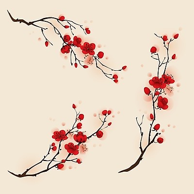 EPS 해외이미지 디자인 꽃 잎 꽃무늬 패턴 일러스트 자연 빨간색 일본 중국 봄 성장 벚꽃 나뭇가지 우아함 스타일 해외202004 해외일러스트 나무 식물 계절 아시아 컬러 컨셉 무늬 생태계 파일형식 벡터 나라 이미지허브