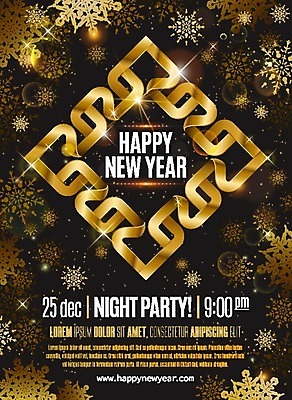 EPS 해외이미지 리본 백그라운드 일러스트 타이포그라피 사람없음 검은색 금색 축하 눈송이 해피뉴이어 레터링 해외202004 해외일러스트 문자 컬러 컨셉 눈_날씨 새해인사 파일형식 벡터 이미지허브