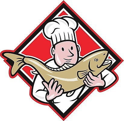 EPS 해외이미지 남자 일러스트 어류 요리 요리사 잡기 만화 연어 고립 송어 오각형 해외202004 해외일러스트 도형 직업 모션 사람 수중동물 파일형식 벡터 이미지허브