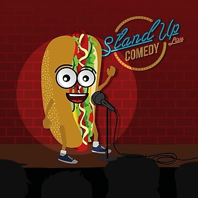 EPS 해외이미지 캐릭터 음식 일러스트 벽돌 패스트푸드 서기 웃음 빨간색 무대 오픈 마이크 사인 네온 코믹 쇼 핫도그 코미디언 생존 해외202004 해외일러스트 일러캐릭터 직업 컬러 음향기기 모션 표정 인스턴트 파일형식 벡터 이미지허브