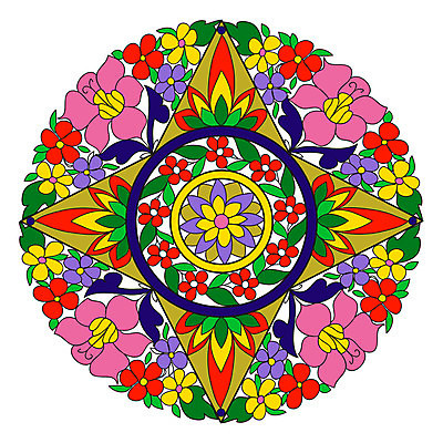 EPS 해외이미지 모양 디자인 꽃 별 백그라운드 꽃무늬 패턴 일러스트 벽지 추상 미술 그래픽 장식 초록색 파란색 컬러풀 노란색 나뭇가지 원형 그리기 질감 대칭 해외202004 해외일러스트 자연요소 도형 나무 식물 컬러 무늬 모션 문화예술 파일형식 벡터 이미지허브