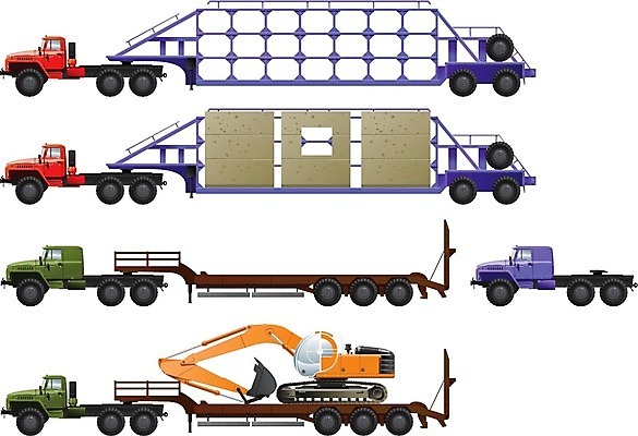 EPS 해외이미지 일러스트 건설업 사람없음 운반 중장비 포크레인 견인차 운반수단 차량운반차 해외202004 해외일러스트 산업 산업장비 특수차량 파일형식 벡터 이미지허브