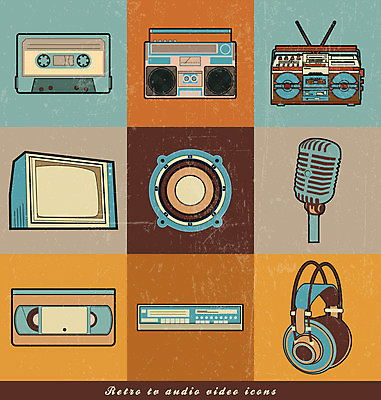 EPS 해외이미지 디자인 음악 일러스트 사람없음 헤드폰 텔레비전 스피커 카세트테이프 마이크 오브젝트 라디오 복고 오디오 아날로그 비디오테이프 해외202004 해외일러스트 음향기기 문화예술 전자제품 파일형식 벡터 이미지허브