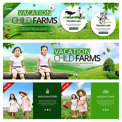 PSD 템플릿 배너 계절 여자 남자 어린이 웹템플릿 동양인 여러명 여름 친구 소풍 한국인 농촌 체험학습 젖소 웹배너 어린이만 이미지템플릿 다수 관계 사람 인종 야외활동 시골 체험 소 파일형식