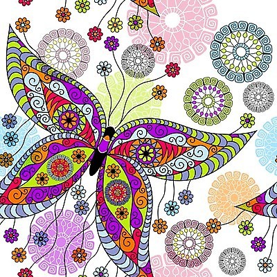 EPS 해외이미지 문양 선 나비 꽃무늬 패턴 일러스트 사람없음 컬러풀 화려 해외일러스트 꽃 컬러 곤충 컨셉 무늬 파일형식 벡터 이미지허브