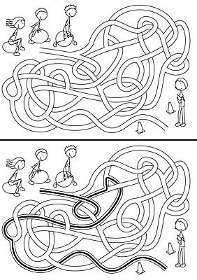 EPS 해외이미지 교육 행복 길 어린이 일러스트 검은색 게임 흰색 퍼즐 만화 그림 미로 해결 구성 쉬운 해외202004 해외일러스트 감정 컬러 놀이 사람 파일형식 벡터 이미지허브