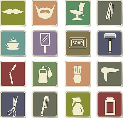EPS 해외이미지 의자 일러스트 수염 컵 물 거울 붓 머리빗 심볼 비누 면도기 이발소 쾰른 해외202004 해외일러스트 자연요소 식기 가구 독일 위생용품 미용용품 뷰티샵 파일형식 벡터 이미지허브