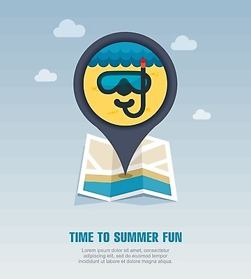 EPS 해외이미지 구름 여행 지도 일러스트 해변 사람없음 여름휴가 바캉스 위치 잠수경 잠수용품 해외202004 해외일러스트 자연요소 바다 휴가 물안경 레포츠용품 파일형식 벡터 여름_계절 이미지허브