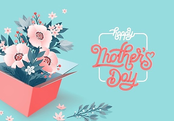 EPS 해외이미지 꽃 하늘색 백그라운드 일러스트 캘리그라피 사람없음 상자 어머니의날 해외202004 해외일러스트 식물 기념일 파란색 미국문화 파일형식 벡터 이미지허브