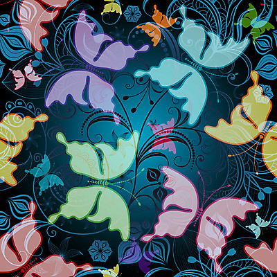 EPS 해외이미지 문양 나비 패턴 일러스트 사람없음 컬러풀 화려 파란배경 반투명 해외일러스트 컬러 곤충 백그라운드 컨셉 무늬 파란색 파일형식 벡터 이미지허브