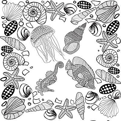 EPS 해외이미지 동물 손 디자인 바다 여행 백그라운드 패턴 일러스트 자연 추상 휴가 조개 어류 미술 성인 장식 책 검은색 수중 껍질 흰색 산호 수집 그림 윤곽 페이지 해파리 고립 해외202004 해외일러스트 컬러 무늬 문화예술 어패류 사람 신체부위 수중동물 자포동물 생태계 파일형식 벡터 이미지허브