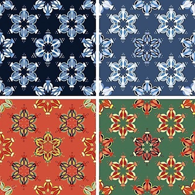 EPS 해외이미지 모양 디자인 꽃 백그라운드 패턴 일러스트 추상 미술 장식 빨간색 초록색 파란색 세트 유행 디지털 회색 4 타일 싱글 그림 눈금 설정 대칭 복잡 엘리먼트 해외202004 해외일러스트 식물 컬러 컨셉 무늬 문화예술 숫자 파일형식 벡터 이미지허브