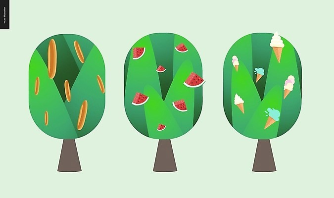 EPS 해외이미지 나무 식물 배너 계절 공원 음식 빵 백그라운드 잎 과일 일러스트 아이스크림 수박 사람없음 환경 숲 에코 공상 해외202004 해외일러스트 공공시설 디저트 파일형식 벡터 이미지허브
