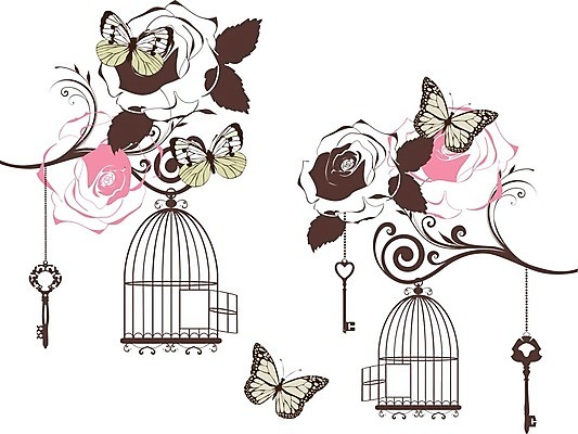 EPS 해외이미지 꽃 실루엣 나비 일러스트 조류 열쇠 매달리기 사람없음 새장 해외일러스트 식물 동물 곤충 모션 촬영기법 케이지 파일형식 벡터 이미지허브