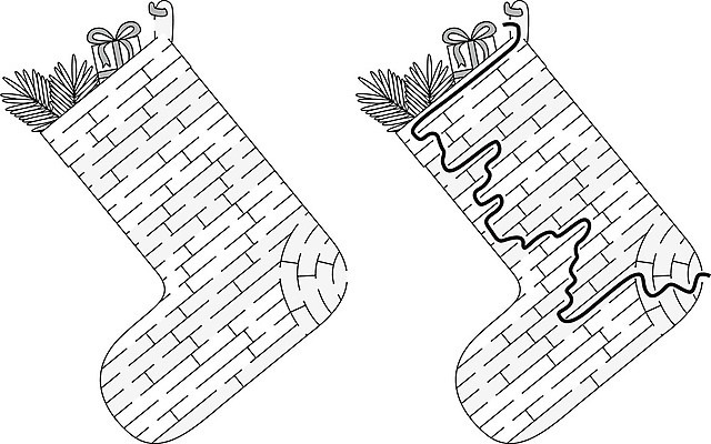 EPS 해외이미지 교육 길 크리스마스 일러스트 휴가 선물 검은색 게임 흰색 소나무 퍼즐 만화 그림 미로 해결 구성 쉬운 해외202004 해외일러스트 나무 기념일 컬러 놀이 파일형식 벡터 이미지허브