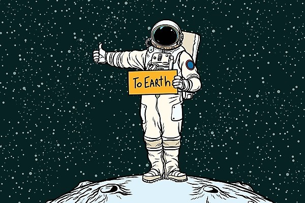 EPS 해외이미지 전신 별 일러스트 한명 서기 들기 사람 우주 팻말 행성 우주비행사 팝아트 우주복 카툰스타일 히치하이킹 해외202004 해외일러스트 자연요소 1 옷 여행 모션 프레임 그림 파일형식 벡터 이미지허브