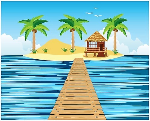 EPS 해외이미지 바다 섬 여행 백그라운드 일러스트 하늘 휴가 주택 프레임 풍경 사람없음 여름 파란색 야자수 판넬 휴양지 방갈로 해외202004 해외일러스트 나무 계절 컬러 숙소 건물 장소 파일형식 벡터 이미지허브