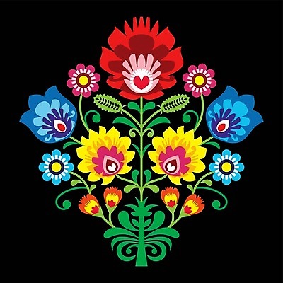 EPS 해외이미지 전통 꽃 패턴 일러스트 사람없음 컬러풀 화려 폴란드 해외202004 해외일러스트 식물 유럽 컬러 컨셉 무늬 파일형식 벡터 이미지허브