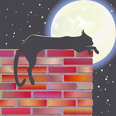 EPS 해외이미지 별 일러스트 검은배경 돌담 고양이 달 야간 달빛 해외202004 해외일러스트 자연요소 백그라운드 포유류 담장 반려동물 검은색 돌_바위 파일형식 벡터 이미지허브