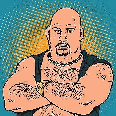 EPS 해외이미지 남자 일러스트 목걸이 털 한명 상반신 성인 팔짱 복고 팝아트 근육질 카툰스타일 노려봄 성인남자한명만 해외202004 하프톤 해외일러스트 1 컬러 장신구 모션 근육 표정 사람 몸매 그림 남자한명만 성인남자만 파일형식 벡터 이미지허브