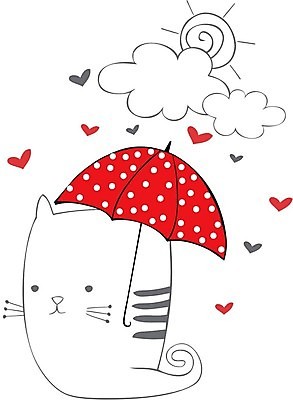 EPS 해외이미지 구름 일러스트 우산 날씨 태양 고양이 해외202004 해외일러스트 자연요소 포유류 반려동물 파일형식 벡터 이미지허브