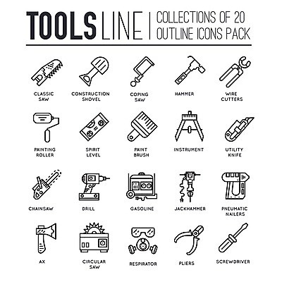 EPS 해외이미지 산업 일러스트 건설업 사람없음 픽토그램 장비 공구 나사 스패너 중장비 수리 롤러 도끼 철사 펜치 방독면 송곳 전기톱 커터 해외202004 해외일러스트 마스크 도구 산업장비 톱 파일형식 벡터 이미지허브