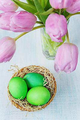 포토 JPG 해외이미지 꽃 분홍색 꽃다발 휴가 부활절 기념 3 사람없음 초록색 바구니 꽃병 튤립 둥지 짜임 해외202004 해외포토 식물 기념일 컬러 파일형식 이미지허브