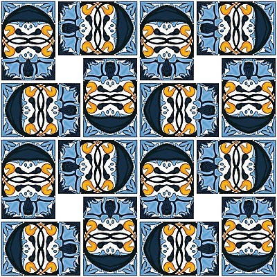 EPS 해외이미지 전통 디자인 패턴 오렌지 일러스트 벽지 추상 장식 파란색 흰색 포르투갈 타일 묘사 정사각형 모자이크 스페인어 아라베스크 엘리먼트 튀니지 해외202004 해외일러스트 도형 유럽 컬러 무늬 과일 아프리카 파일형식 벡터 이미지허브