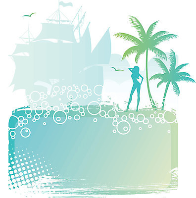 EPS 해외이미지 나무 배너 여행 백그라운드 일러스트 조류 하늘 휴가 프레임 사람없음 물 야자수 태양 하와이 파라다이스 해외202004 해외일러스트 자연요소 식물 동물 미국 파일형식 벡터 이미지허브