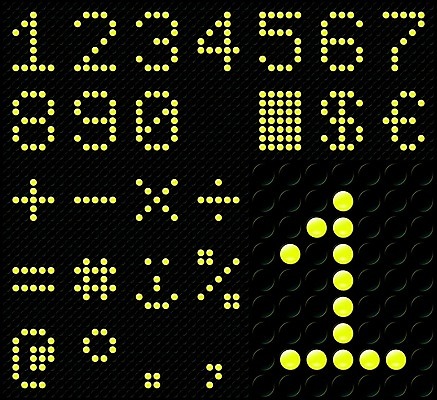 EPS 해외이미지 기호 디자인 일러스트 타이포그라피 사람없음 세트 숫자 노란색 디지털 플랫 조합형타이포 LED 해외202004 해외일러스트 문자 컬러 전구 파일형식 벡터 이미지허브