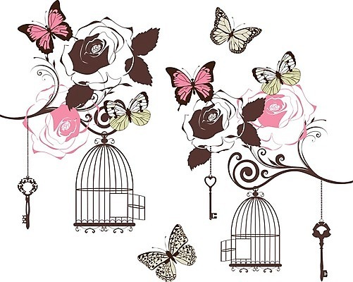 EPS 해외이미지 꽃 실루엣 나비 일러스트 조류 열쇠 매달리기 사람없음 새장 해외일러스트 식물 동물 곤충 모션 촬영기법 케이지 파일형식 벡터 이미지허브