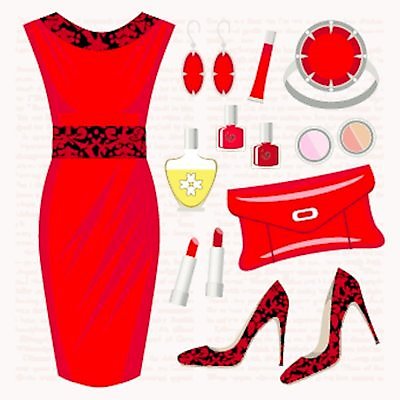 EPS 해외이미지 디자인 드레스 옷 여자 백그라운드 신발 가방 일러스트 빨간색 세트 유행 귀걸이 화장품 립스틱 우아함 수집 향수 매니큐어 스타일 해외202004 해외일러스트 잡화 컬러 컨셉 장신구 사람 뷰티 파일형식 벡터 이미지허브