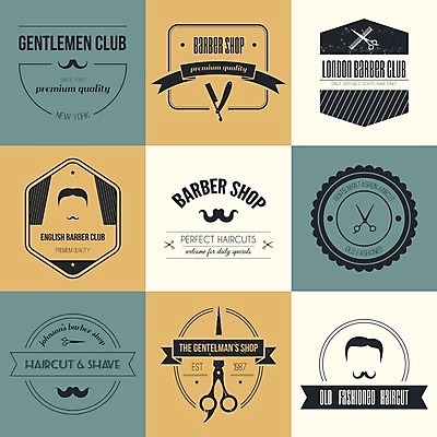 EPS 해외이미지 스티커 일러스트 가위 사람없음 세트 라벨 빈티지 콧수염 이발소 해외202004 해외일러스트 컨셉 문구용품 수염 프레임 뷰티샵 파일형식 벡터 이미지허브