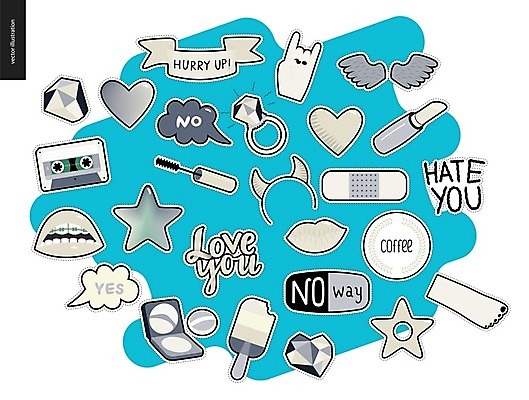 EPS 해외이미지 별 하늘색 말풍선 스티커 일러스트 아이스크림 사람없음 세트 립스틱 하트 카세트테이프 머리띠 반창고 입술 마스카라 다이아몬드 해외202004 해외일러스트 자연요소 모양 장신구 디저트 신체부위 파란색 화장품 의료용품 보석 파일형식 벡터 이미지허브