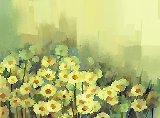 JPG 해외이미지 꽃 여러송이 일러스트 사람없음 그림 손그림 유화 캐모마일 해외202004 해외일러스트 식물 다수 미술 허브 파일형식 이미지허브