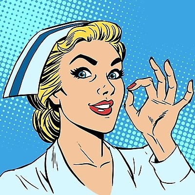 EPS 해외이미지 여자 일러스트 한명 상반신 성인 간호사 OK 복고 팝아트 카툰스타일 성인여자한명만 해외202004 하프톤 해외일러스트 1 컬러 사람 손짓 의료진 그림 여자한명만 성인여자만 파일형식 벡터 이미지허브