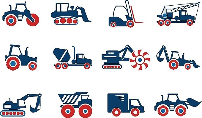 EPS 해외이미지 일러스트 건설업 사람없음 트럭 중장비 포크레인 불도저 트랙터 지게차 덤프트럭 레미콘 운반수단 차량운반차 해외202004 해외일러스트 산업 자동차 운반 산업장비 농기계 특수차량 파일형식 벡터 이미지허브