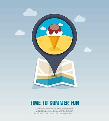 EPS 해외이미지 구름 지도 일러스트 아이스크림 해변 사람없음 여름 여름휴가 바캉스 사인 위치 해외202004 해외일러스트 자연요소 계절 바다 휴가 디저트 파일형식 벡터 여름_계절 이미지허브