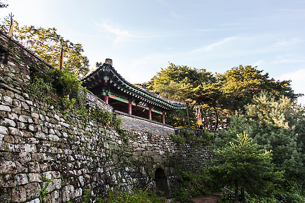 포토 JPG 주간 나무 식물 한국문화 건축물 계절 하늘 돌담 풍경 사람없음 야외 여름 성벽 남한산성 국내포토 자연요소 동양문화 건축 한국 담장 돌_바위 경기도 파일형식