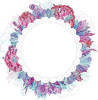EPS 해외이미지 꽃 잎 일러스트 사람없음 파란색 원형프레임 해외202004 해외일러스트 식물 컬러 프레임 원형 파일형식 벡터 이미지허브