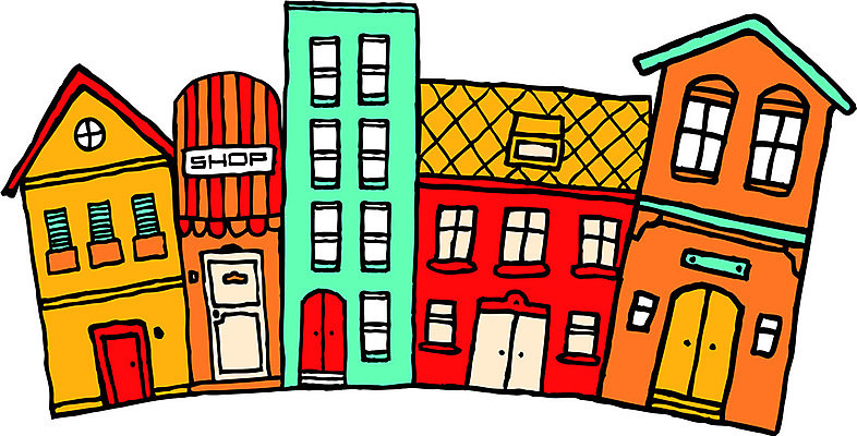 EPS 해외이미지 일러스트 건축양식 주택 컬러풀 만화 커뮤니티 타운 교외 해외202004 해외일러스트 건축 컬러 건물 도시 파일형식 벡터 이미지허브