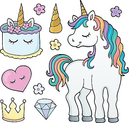 EPS 해외이미지 캐릭터 꽃 행복 일러스트 상상 왕관 뿔 사람없음 세트 케이크 하트 신비 보석 그림 무지개색 유니콘 환상 해외202004 해외일러스트 일러캐릭터 모양 식물 감정 컨셉 디저트 컬러풀 광석 파일형식 벡터 이미지허브