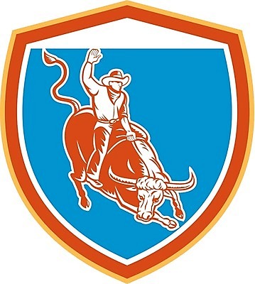 EPS 해외이미지 동물 남자 스포츠 일러스트 그래픽 소 카우보이 승차 황소 복고 방패 로데오 라이더 해외202004 해외일러스트 포유류 모션 사람 파일형식 벡터 이미지허브