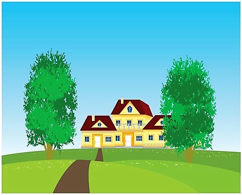 EPS 해외이미지 나무 도로 일러스트 건축양식 자연 하늘 풍경 건물 여름 마을 시골 허브 해외202004 해외일러스트 식물 건축물 계절 건축 길 교통시설 생태계 파일형식 벡터 이미지허브