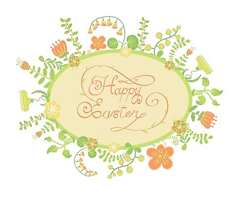 EPS 해외이미지 꽃 잎 일러스트 부활절 타이포그라피 사람없음 초록색 원형프레임 해외202004 해외일러스트 식물 문자 기념일 컬러 프레임 원형 파일형식 벡터 이미지허브