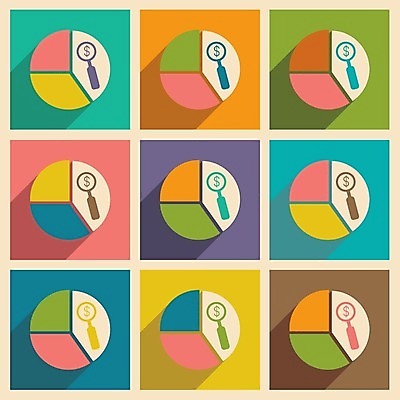 EPS 해외이미지 일러스트 돋보기 사람없음 세트 컬러풀 달러 화폐기호 외화 심플 원그래프 해외202004 해외일러스트 기호 컬러 돈 그래프 금융 화폐 파일형식 벡터 이미지허브