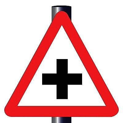 EPS 해외이미지 일러스트 경고 빨간색 원형 삼각형 위험 교차로 도로표지판 조심 경고문 해외202004 해외일러스트 도형 도로 길 컬러 컨셉 표지판 파일형식 벡터 이미지허브