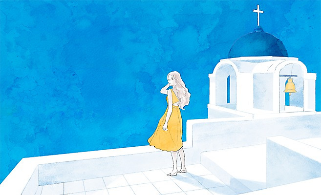 전신 PSD 여자 여행 백그라운드 일러스트 한명 서기 사람 성인 건물 성당 종 세계여행 그리스 산토리니 안식처 여자만 여자한명만 성인여자만 성인만 국내일러스트 1 건축물 유럽 종교건축 모션 휴식 세계 파일형식